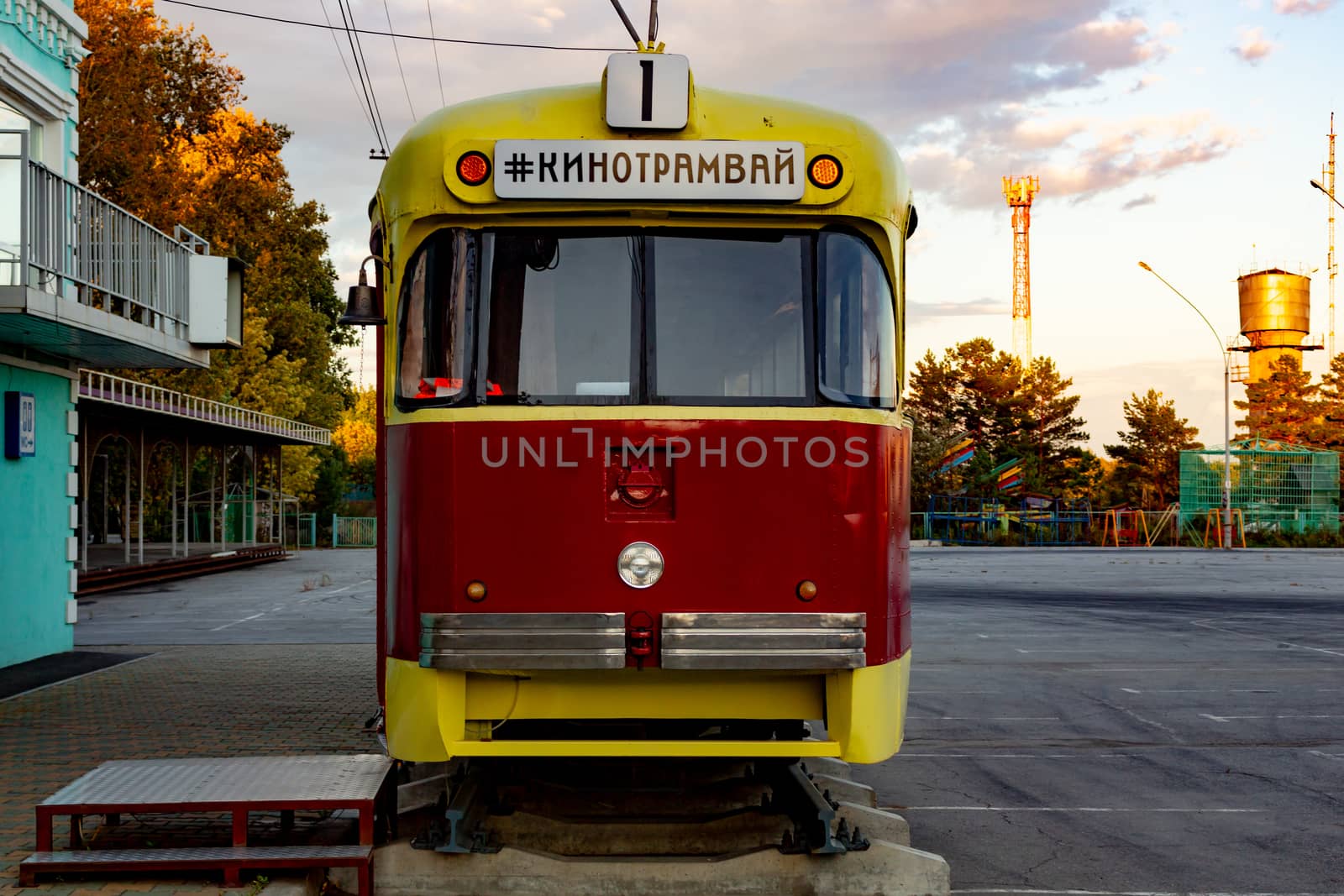 Old tram, from which made a place to watch movies in the open air