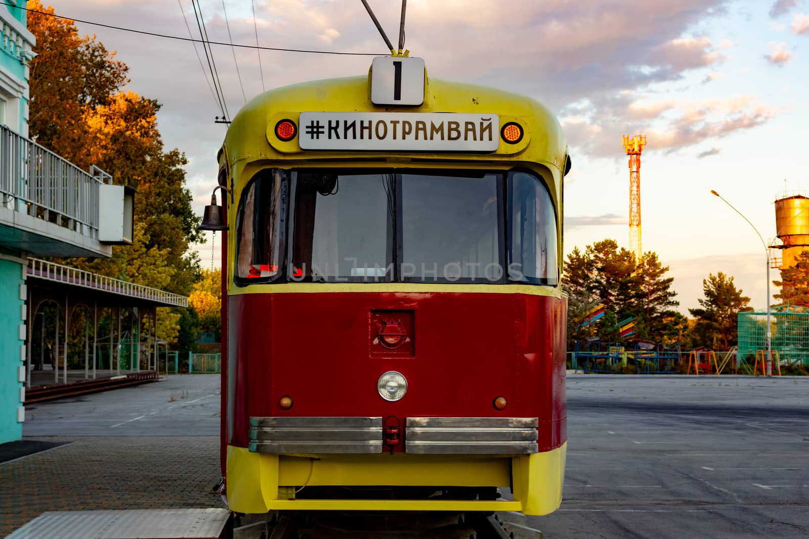 Old tram, from which made a place to watch movies in the open air