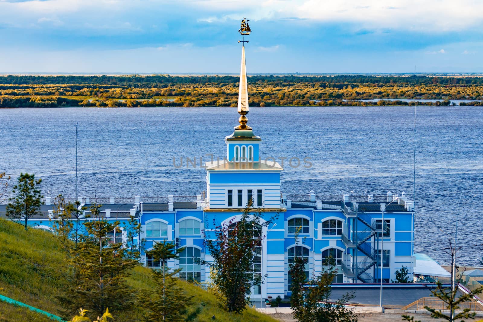 Berth on the Ussuri river near the city of Khabarovsk. Autumn.