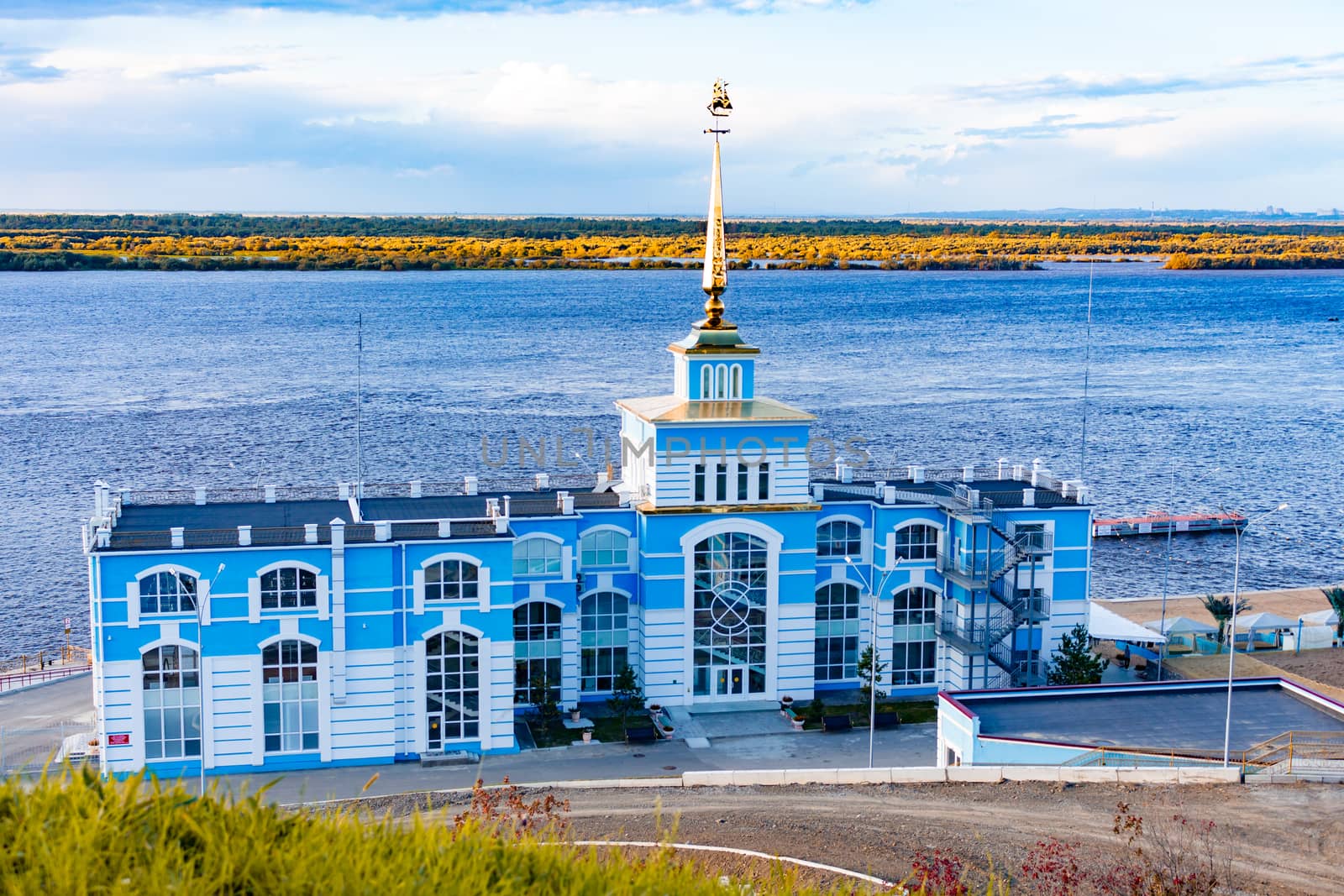 Berth on the Ussuri river near the city of Khabarovsk. Autumn.