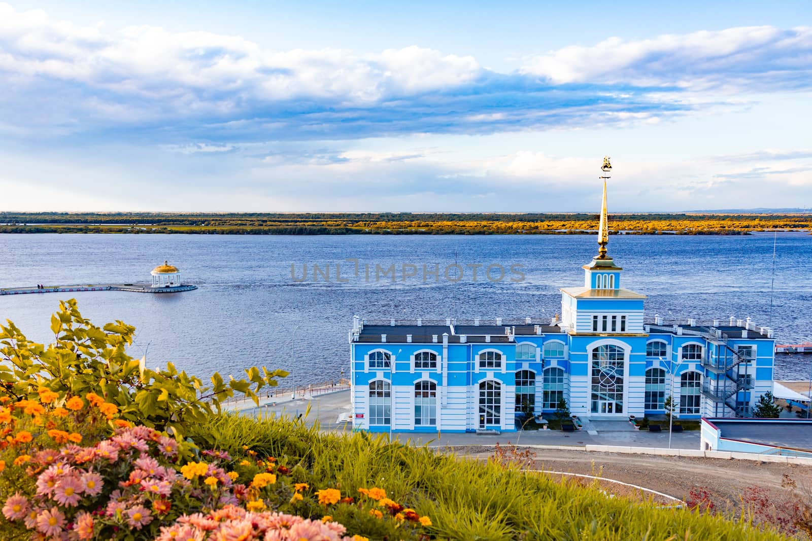 Berth on the Ussuri river near the city of Khabarovsk. Autumn.