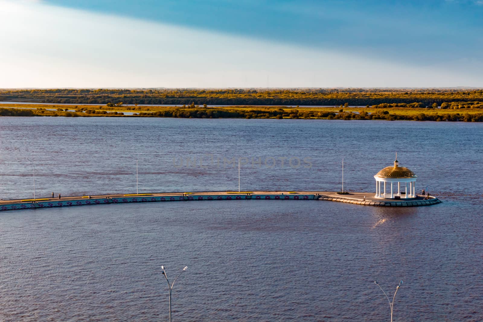 Berth on the Ussuri river near the city of Khabarovsk. Autumn.