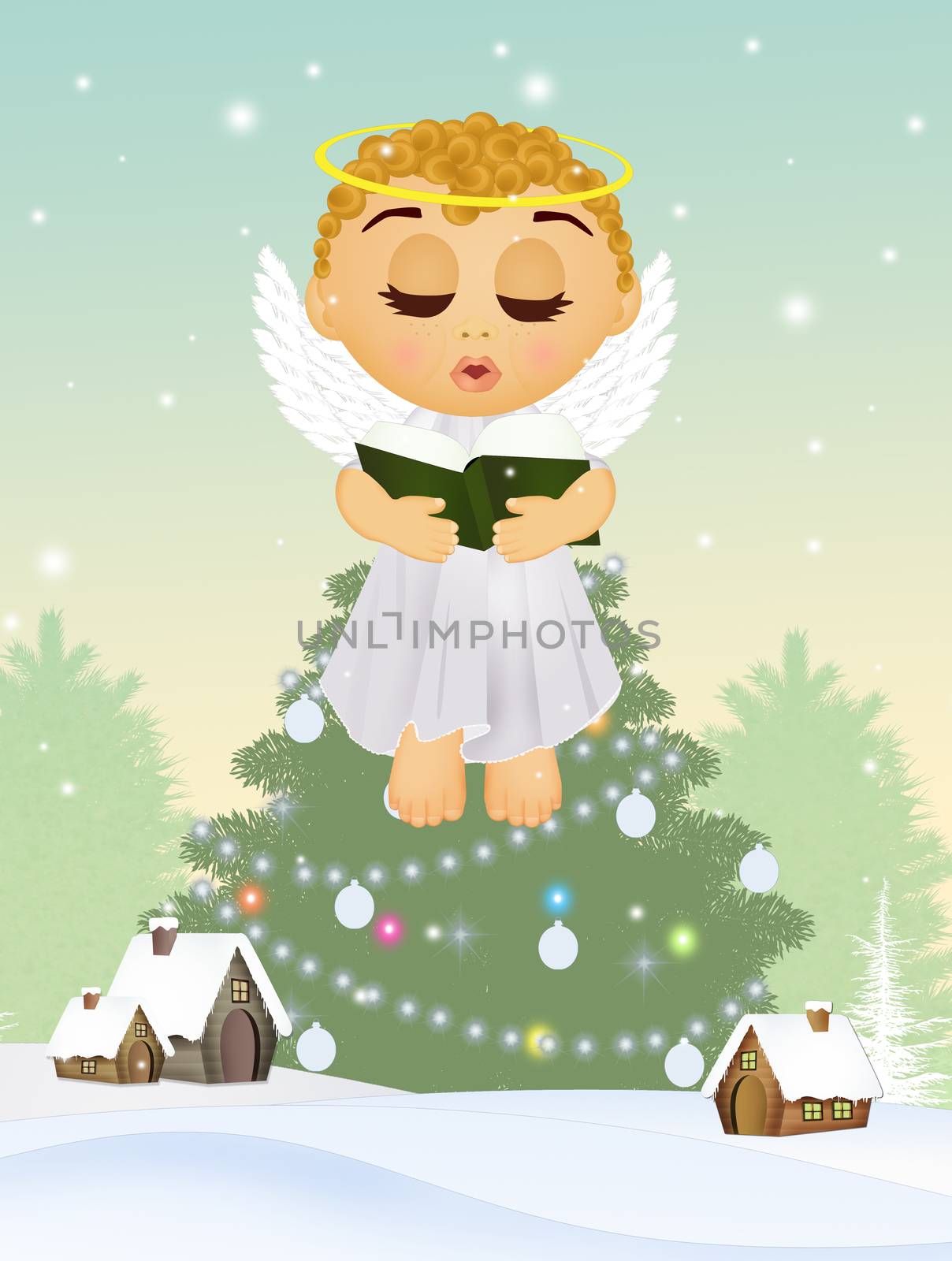 illustration of cute angel at Christmas