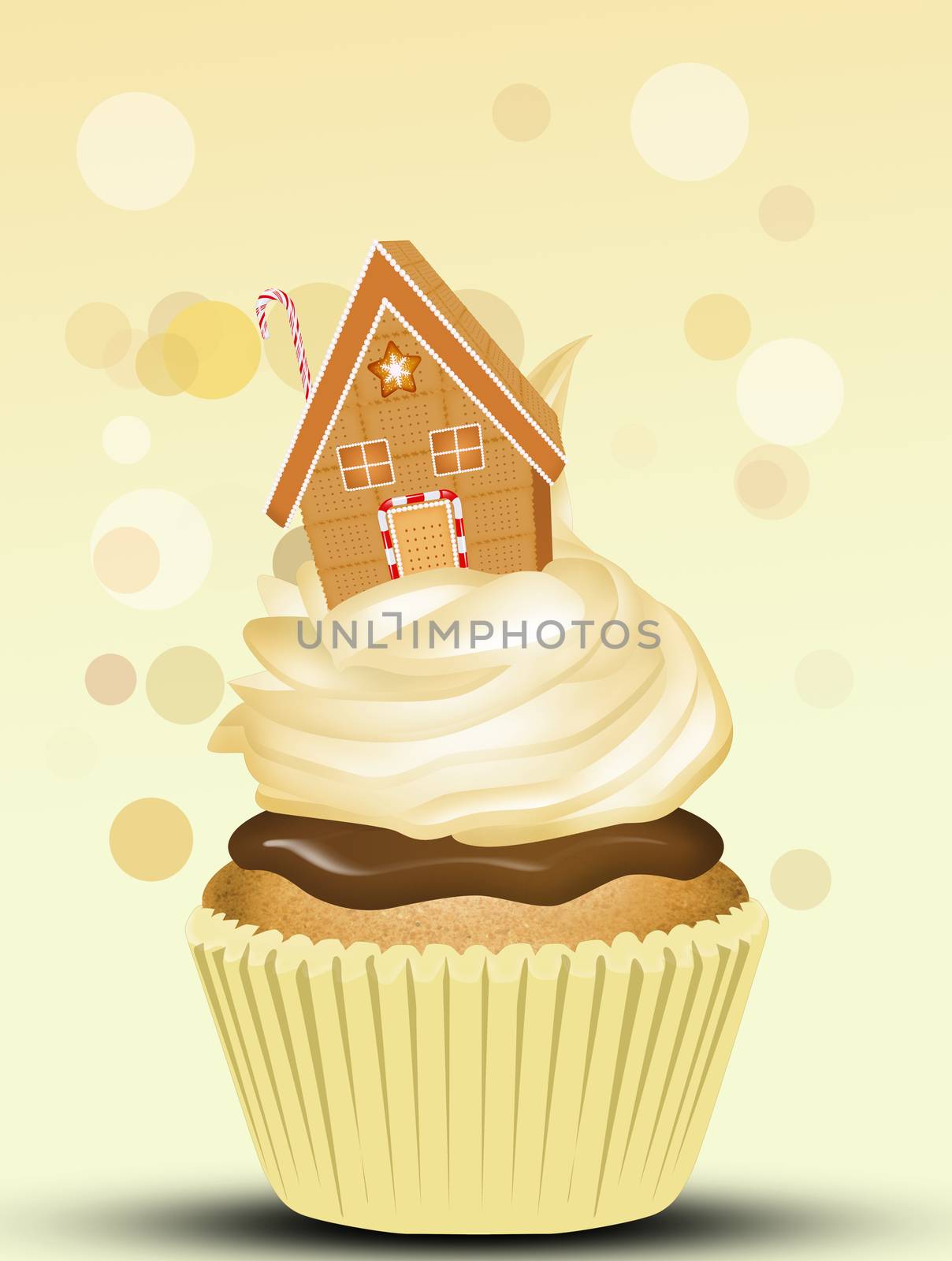 illustration of cupcake with marzipan house