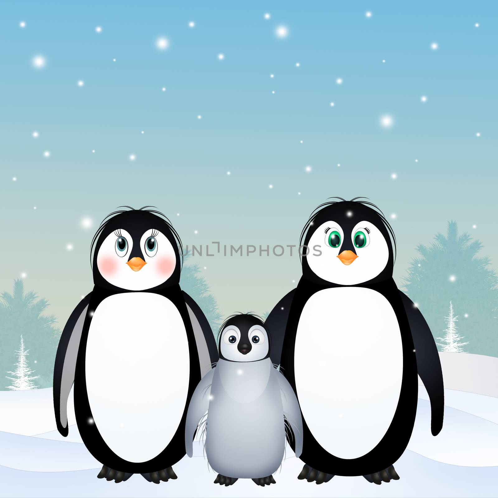 illustration of penguins family