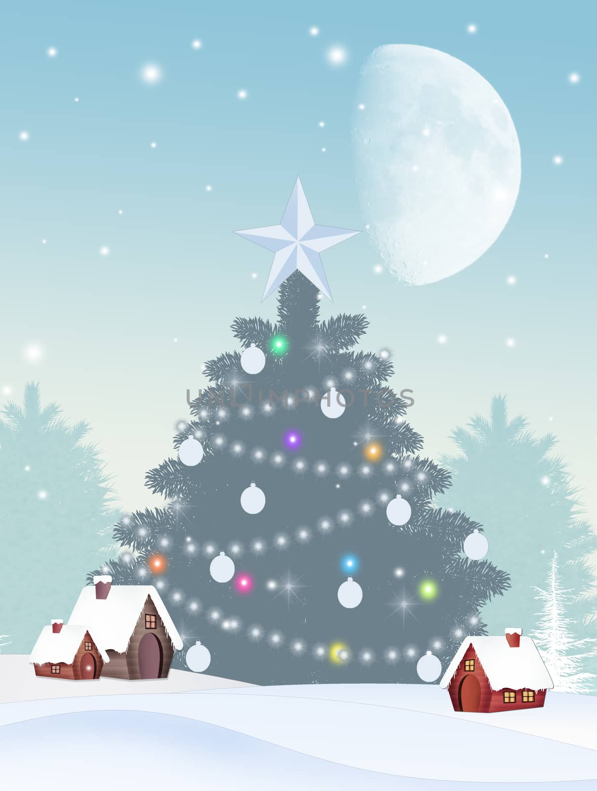 illustration of Christmas tree in winter