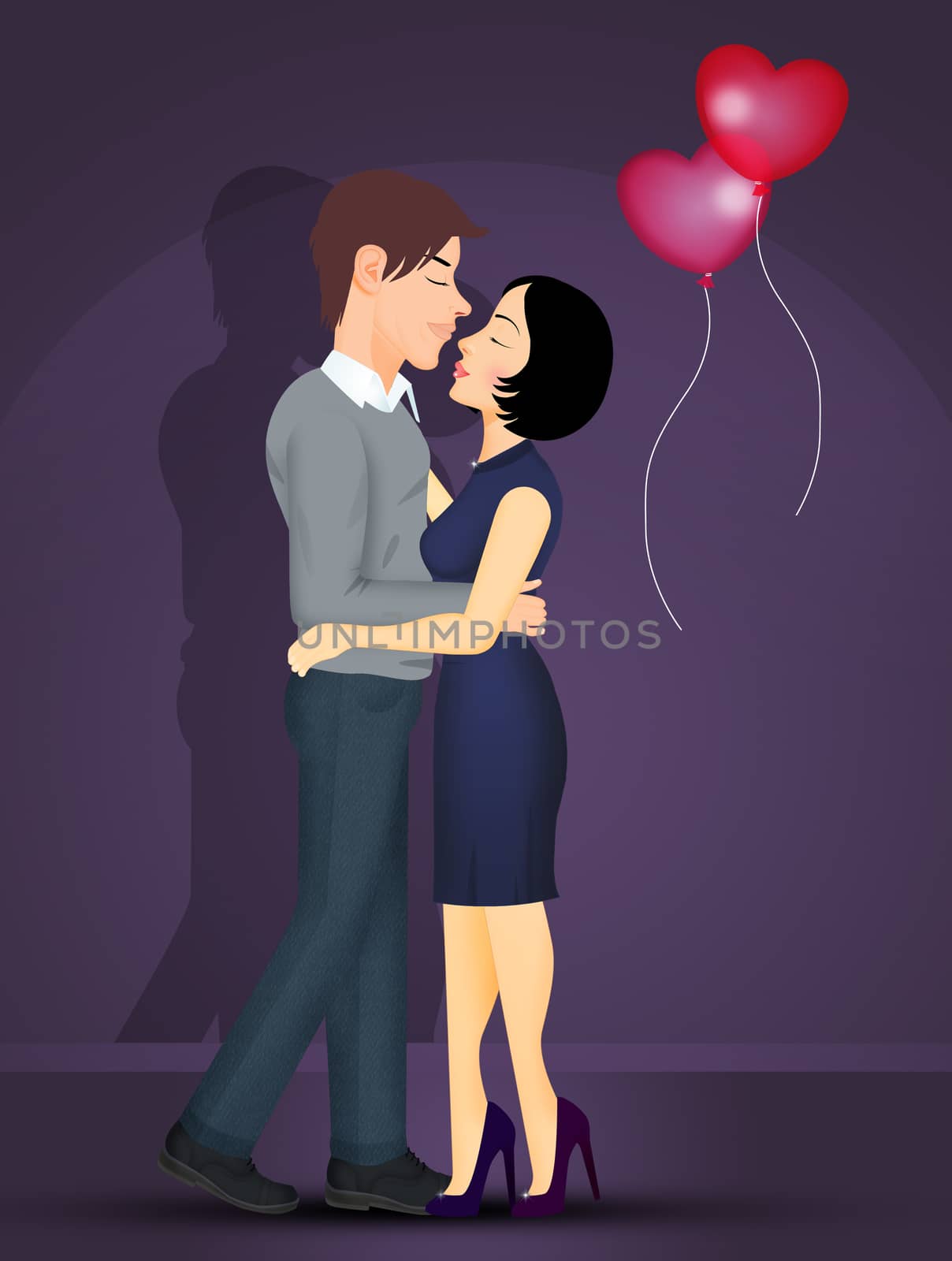 illustration of couple kissing for the Valentines day
