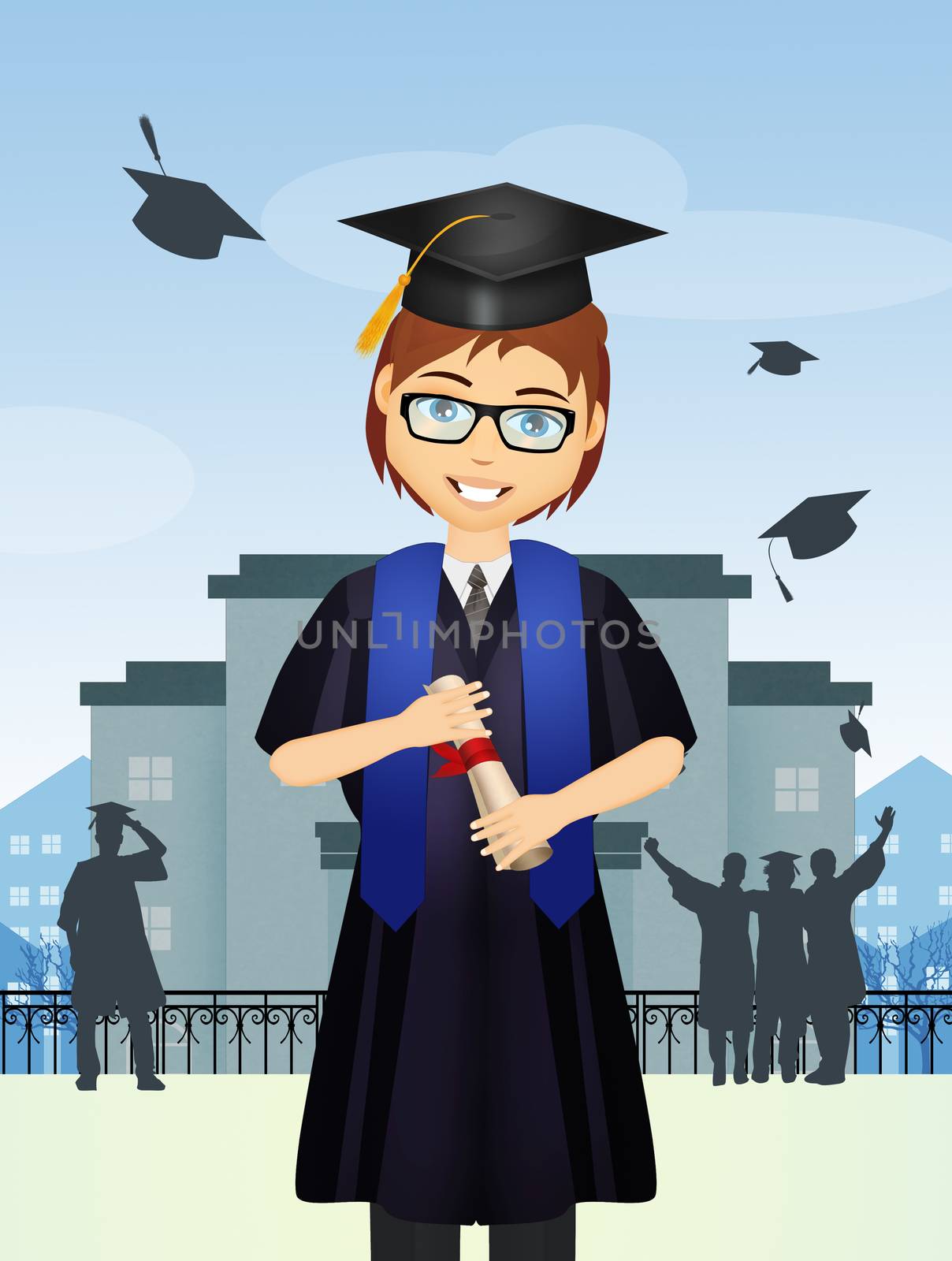 illustration of boy with diploma for graduation