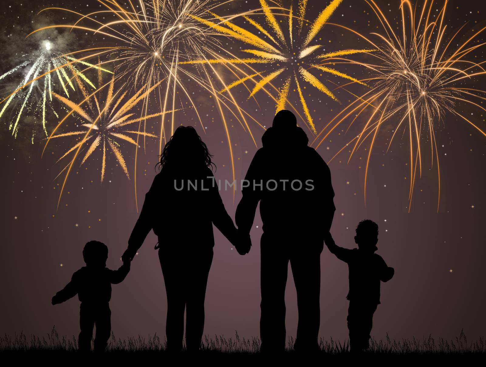 family looking the fireworks pyrotechnic by adrenalina