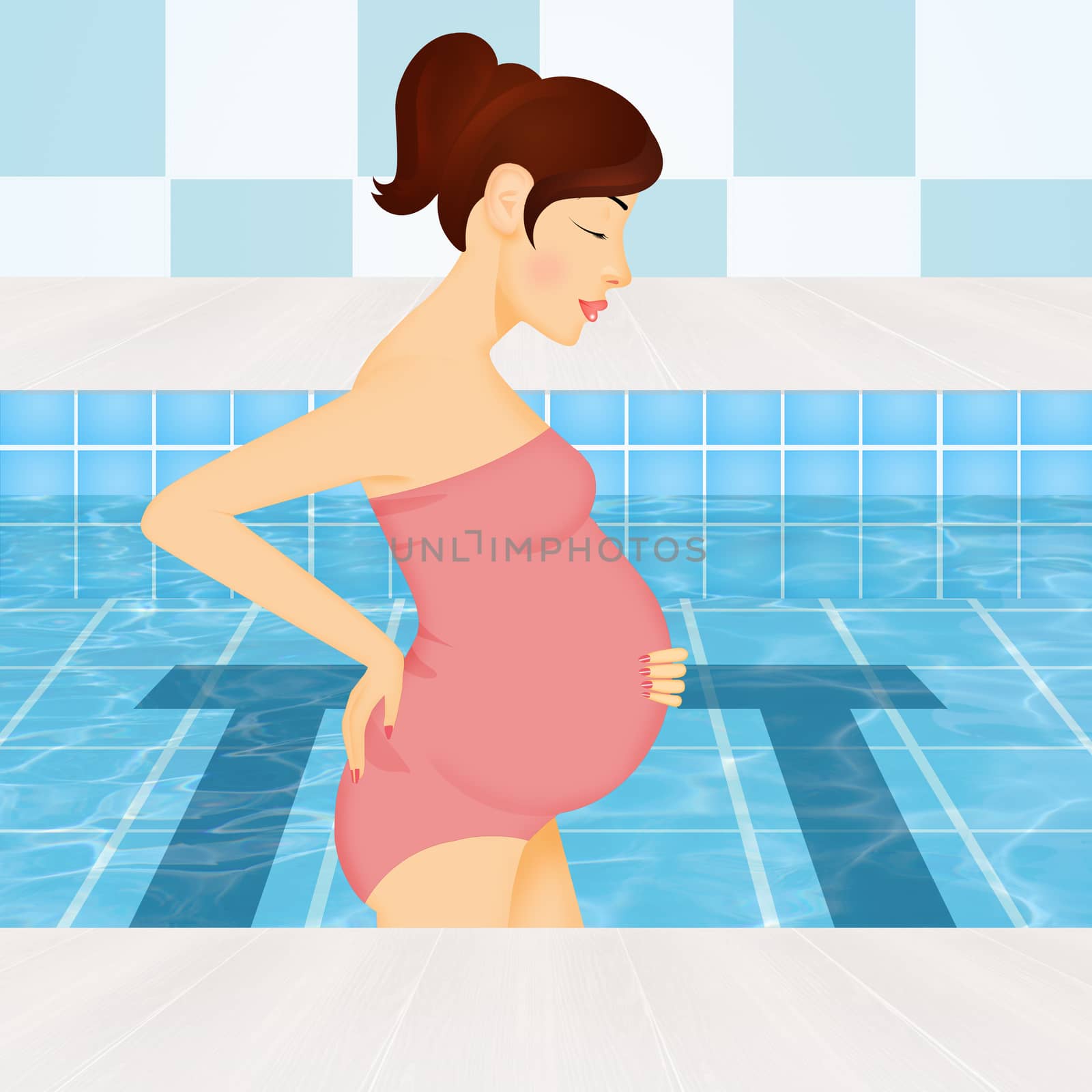 illustration of pregnant woman in the swimming pool