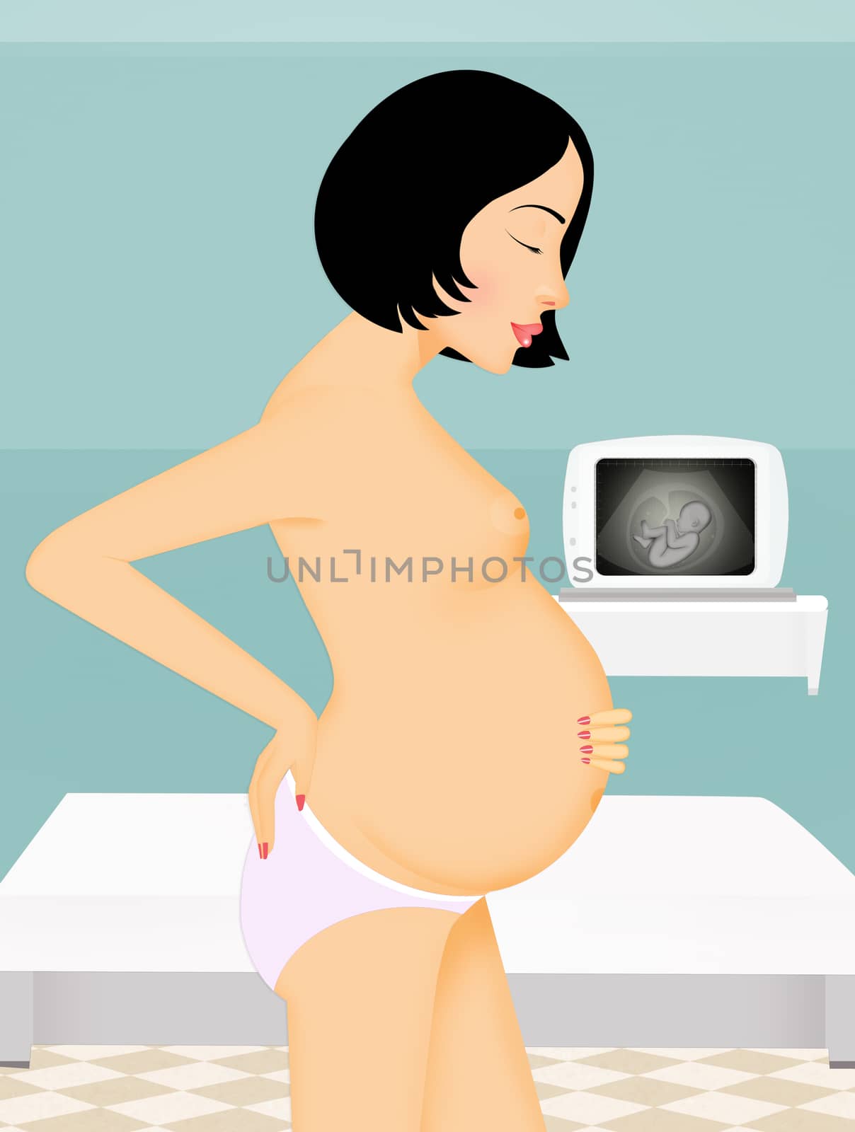 illustration of woman labor delivery room in the hospital