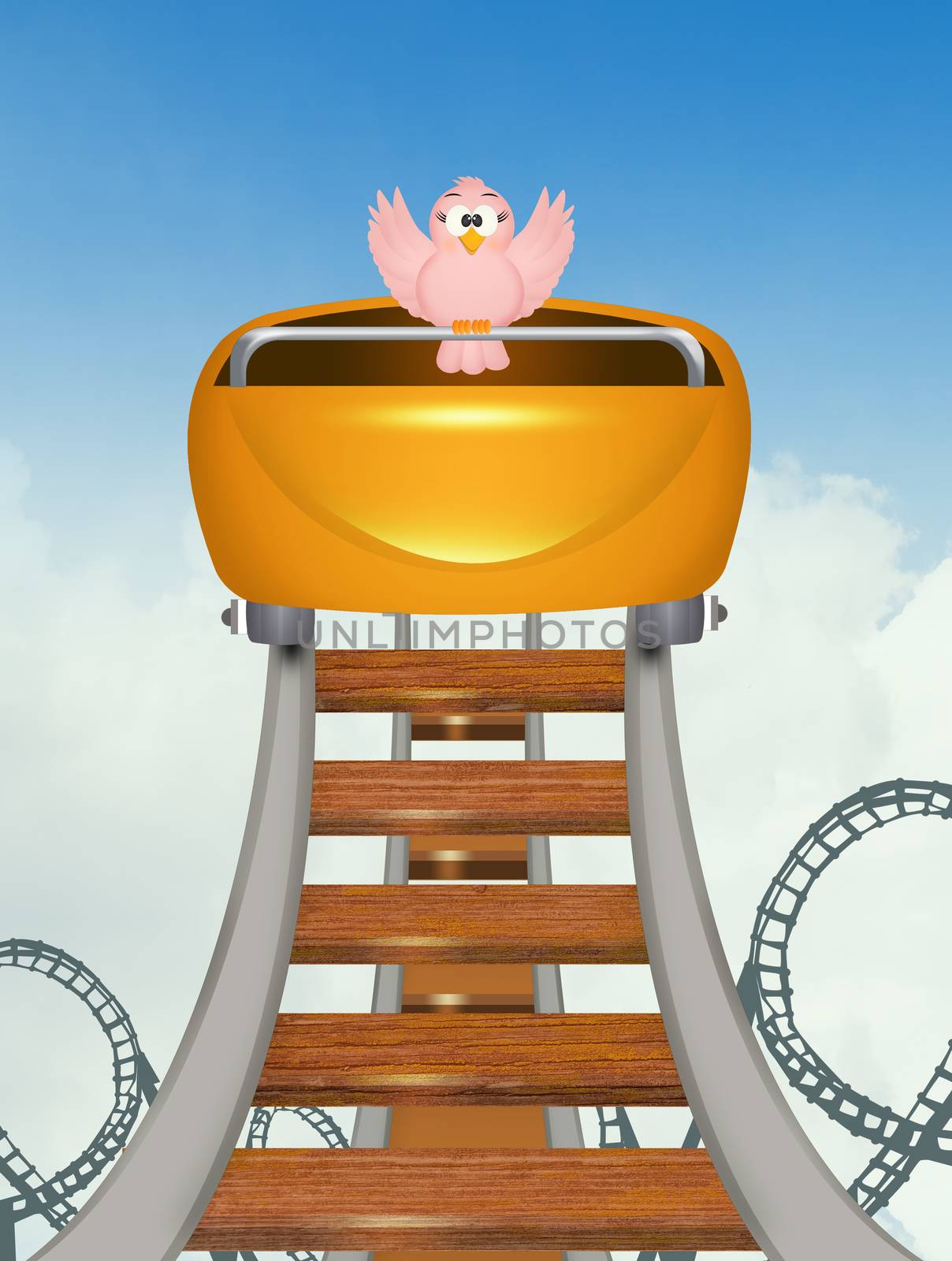 illustration of bird on roller coaster