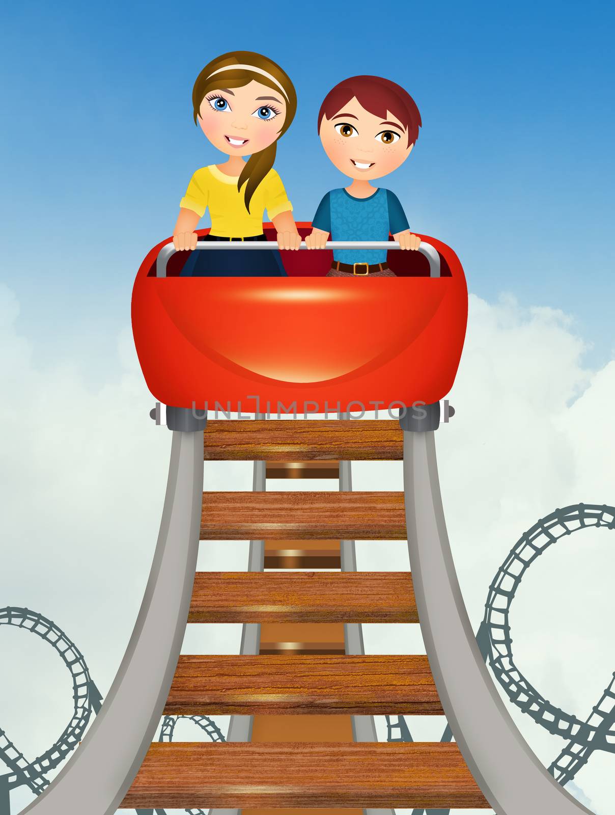 illustration of children on roller coaster