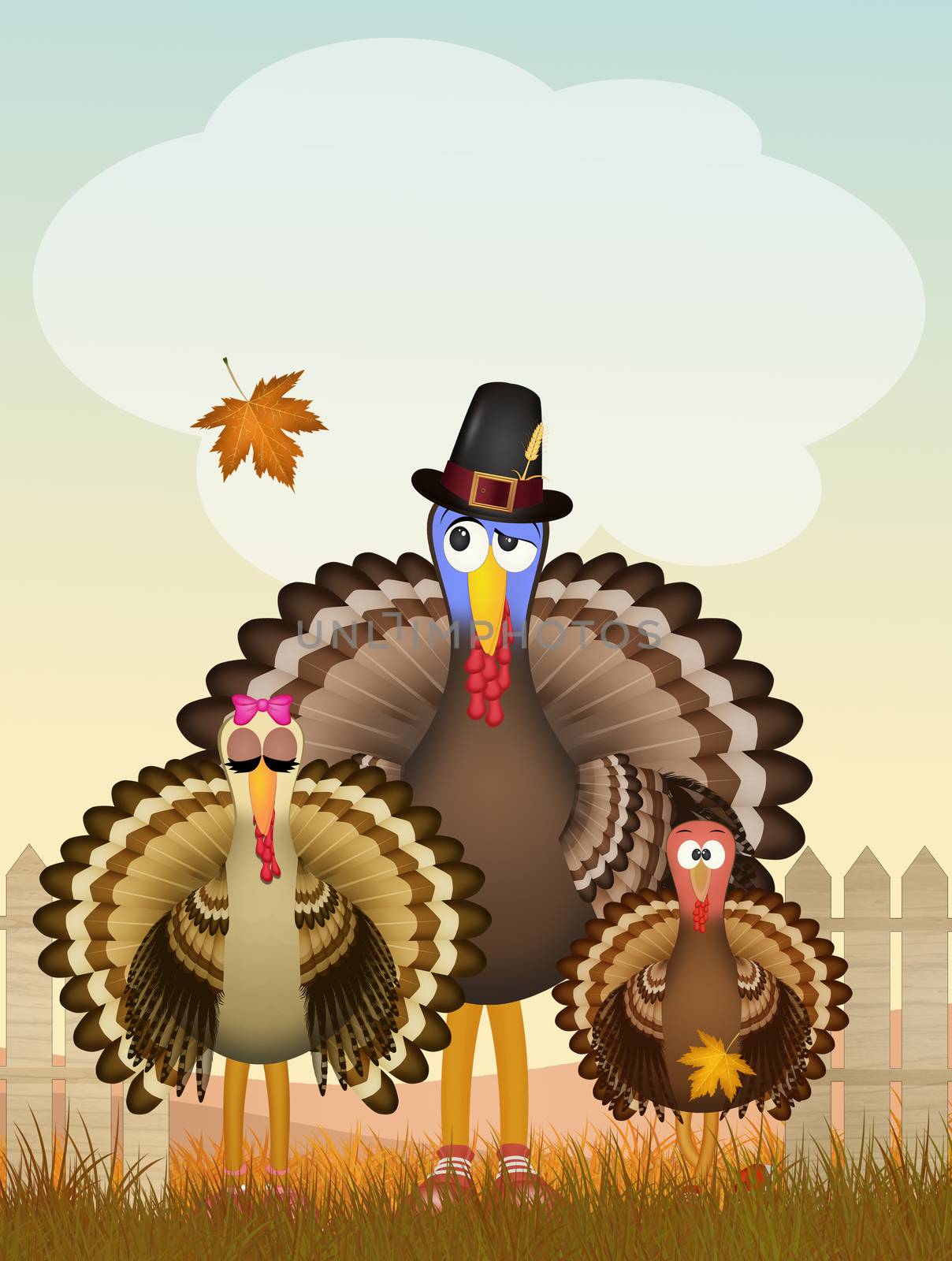 illustration of turkeys family cartoon