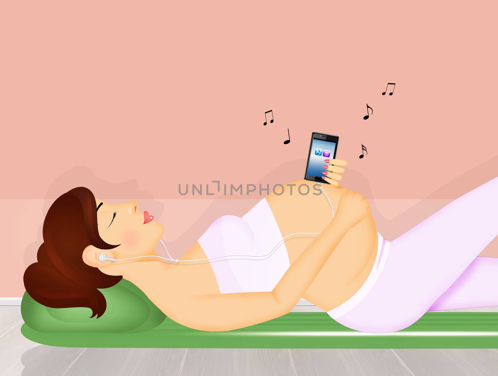 pregnant woman listens to music by adrenalina