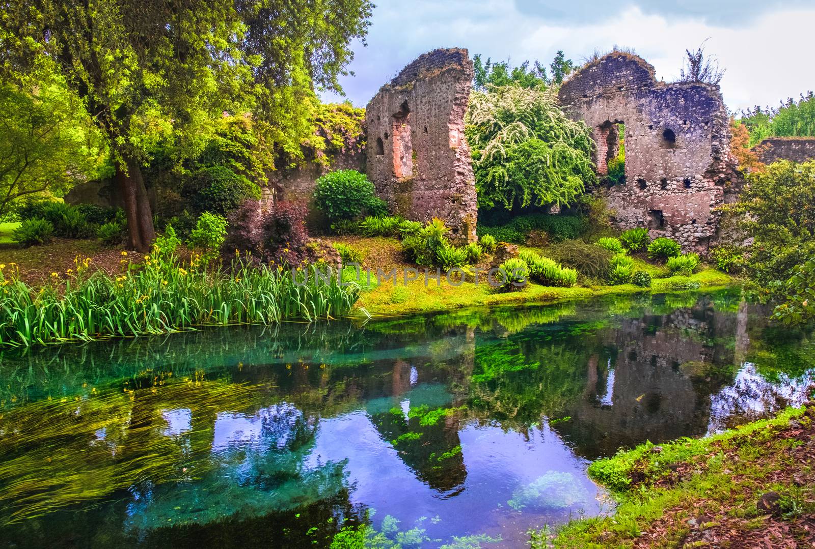 dream river enchanted castle ruins garden fairy tale nymph garden .