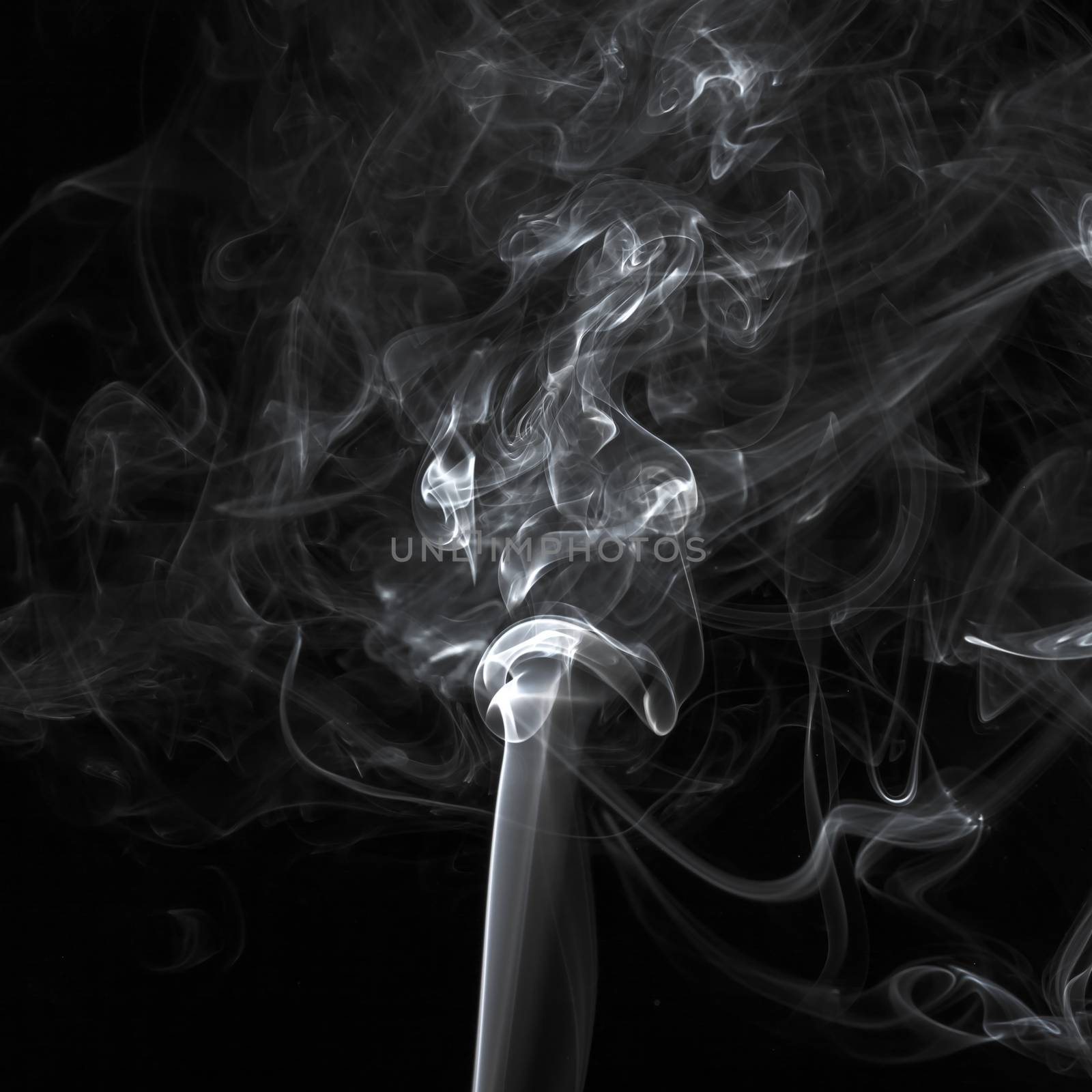 Abstract white smoke swirls over the black background