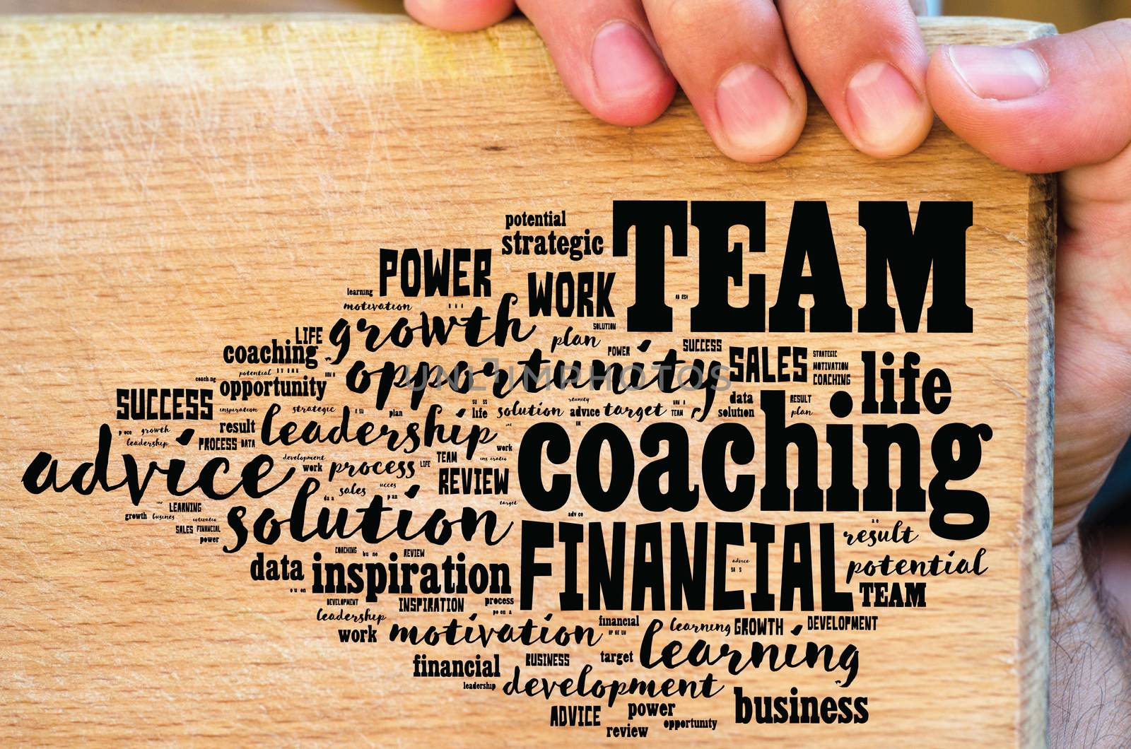 Team word cloud collage over wooden background