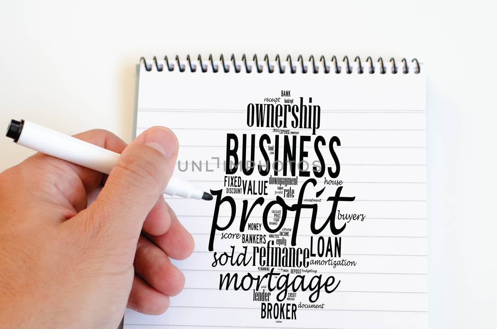 Profit word cloud collage over notepad background