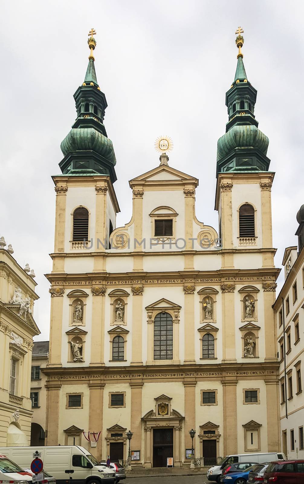 The Jesuit Church, also known as the University Church is double-tower church in Vienna, Austria. Influenced by early Baroque principles, the church was remodeled between 1703 and 1705.