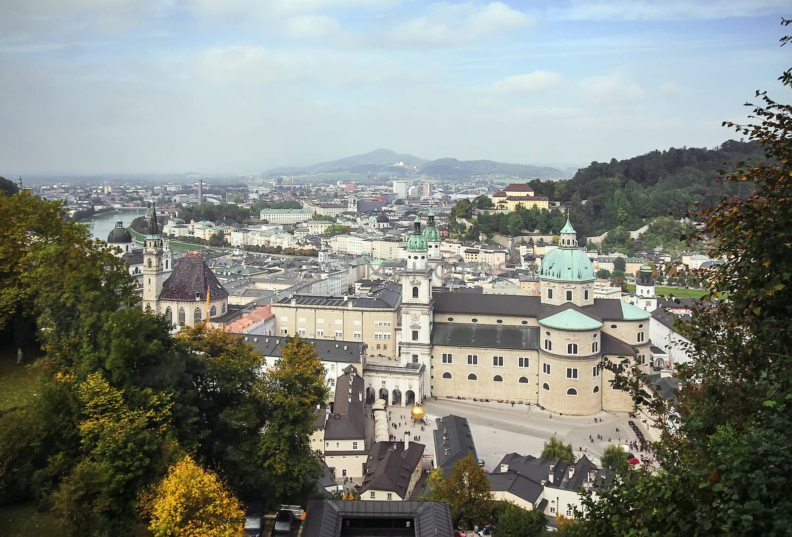 views of the historic centre of Salzburg with the Hohensalzburg Castle, Austria