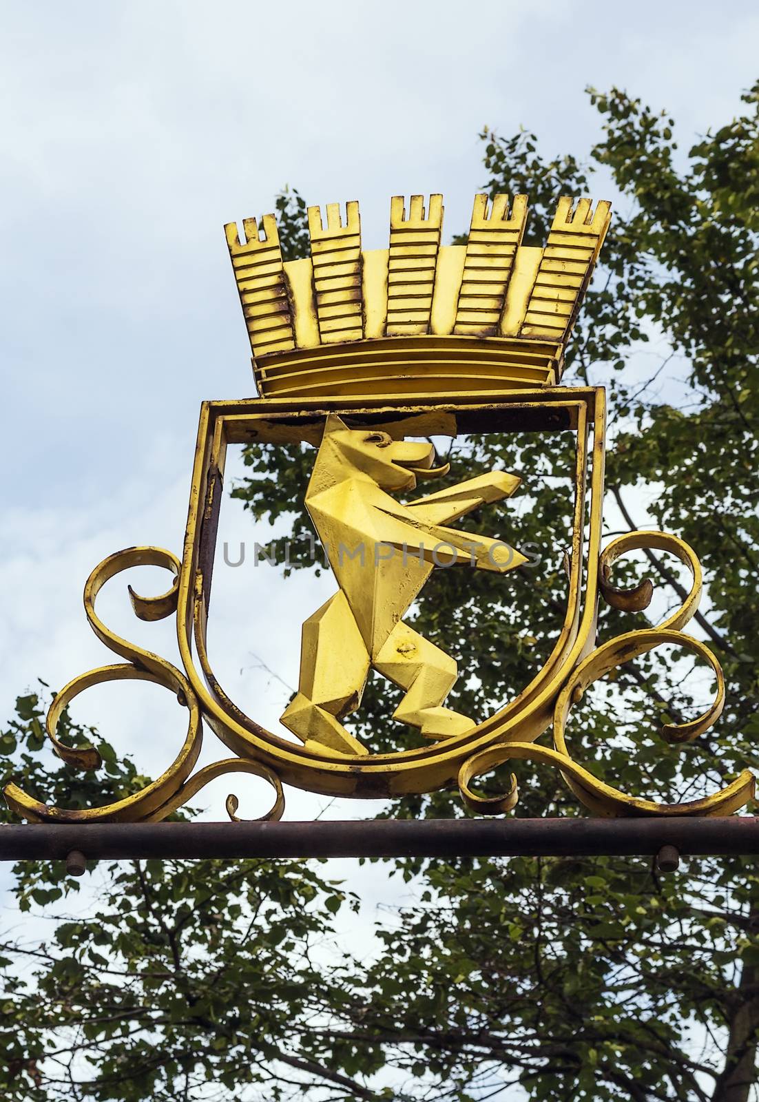 Signboard on the house in the form of the coat of arms of Berlin