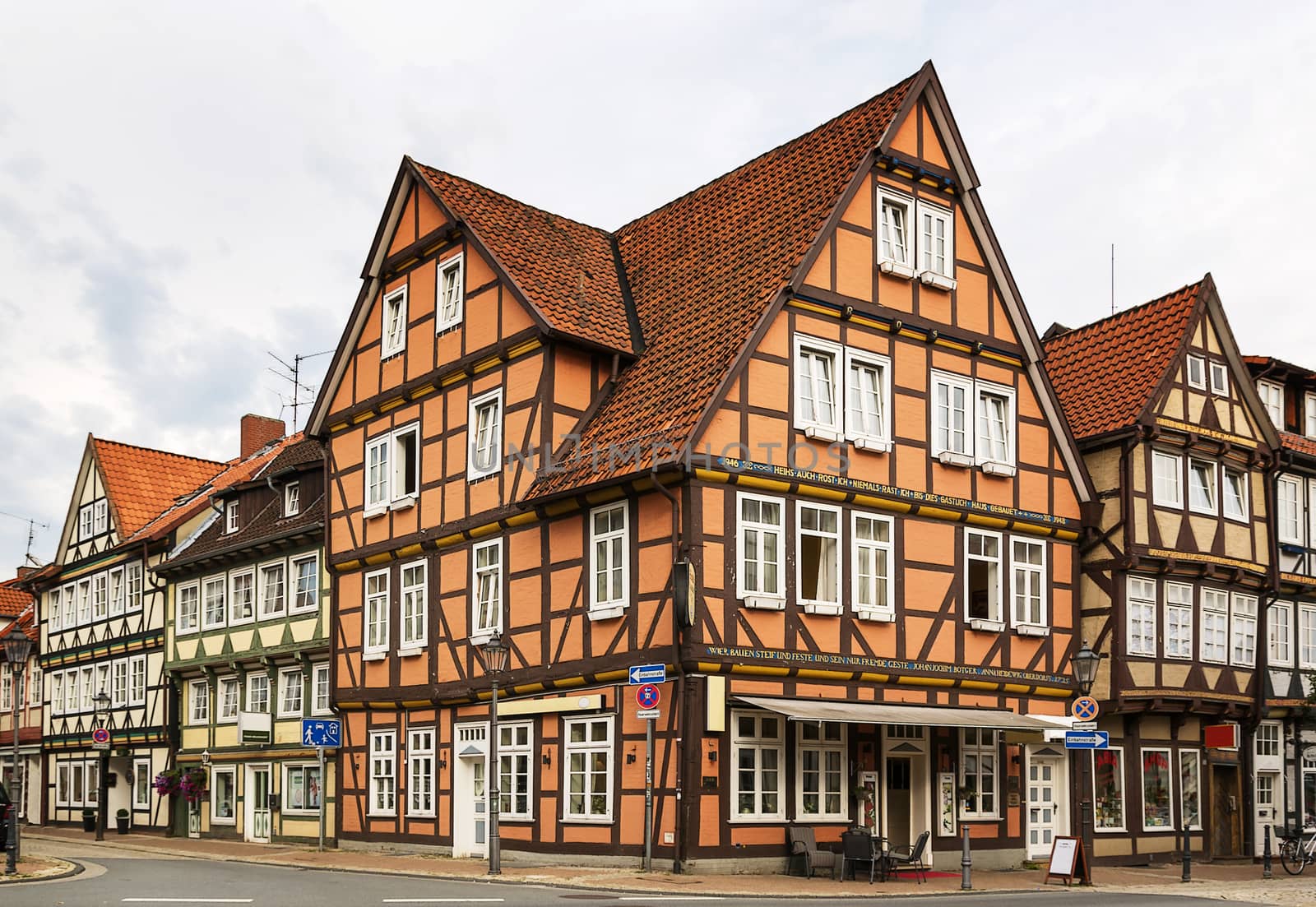 The street with historical half-timbered houses in the old city of Celle, Germany