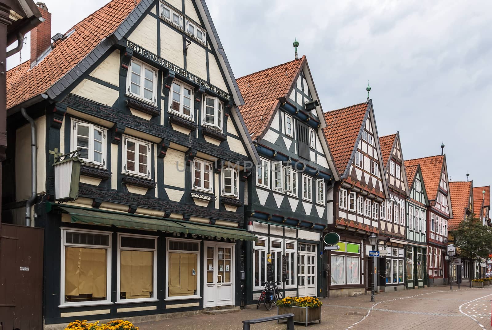 The street with historical half-timbered houses in the old city of Celle, Germany