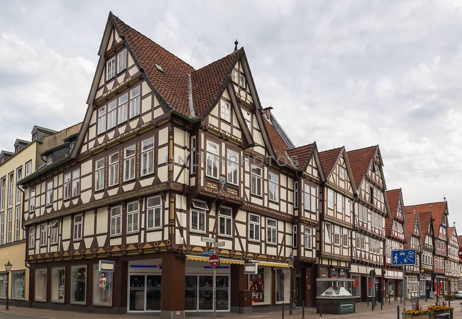 The street with historical half-timbered houses in the old city of Celle, Germany