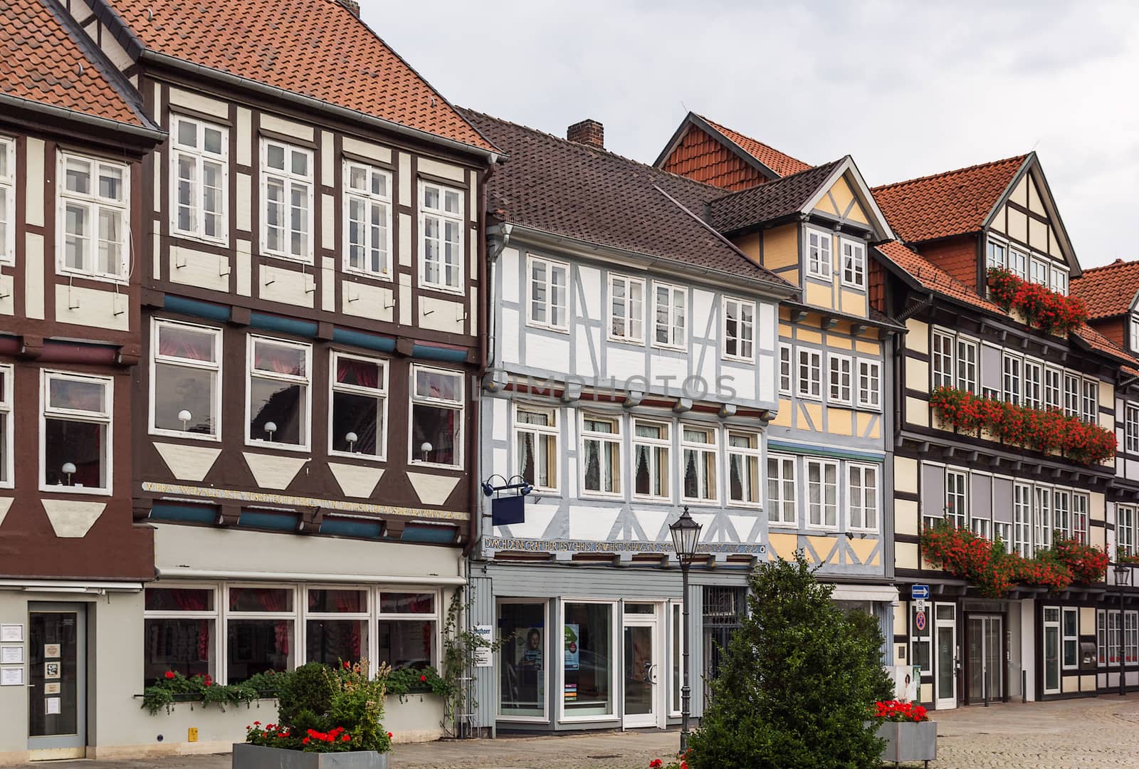 The street with historical half-timbered houses in the old city of Celle, Germany