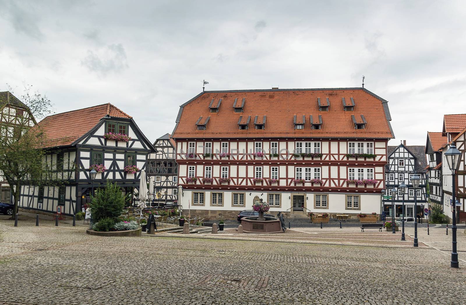 the picturesque market square in Wolfhagen city, Germany