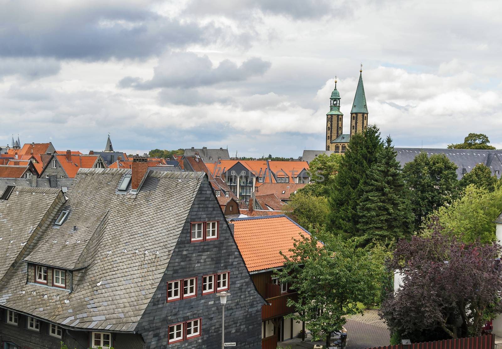 panorama of the Goslar city with market Church St. Cosmas and Damian