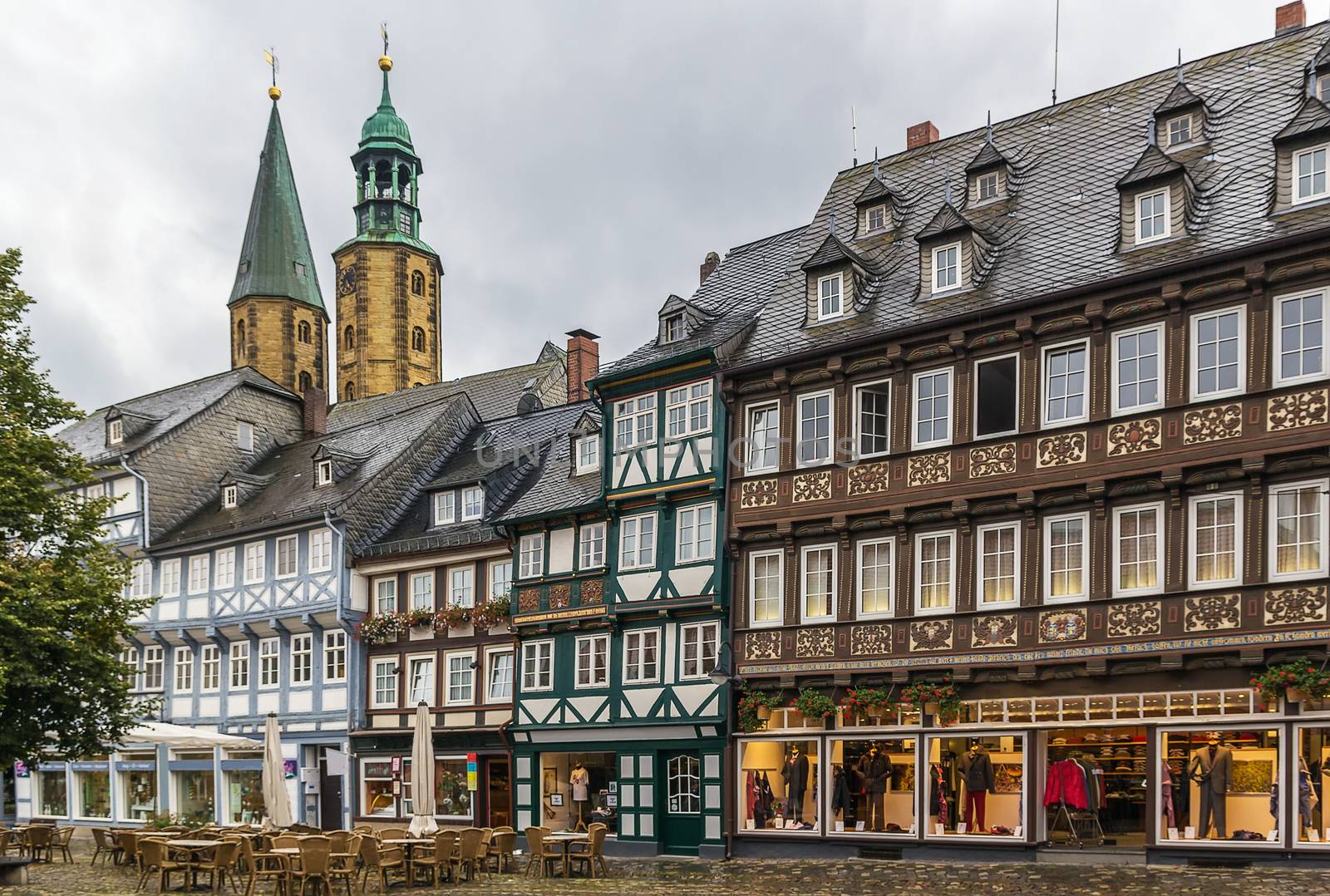 Street with old decorative houses in Goslar, Germany