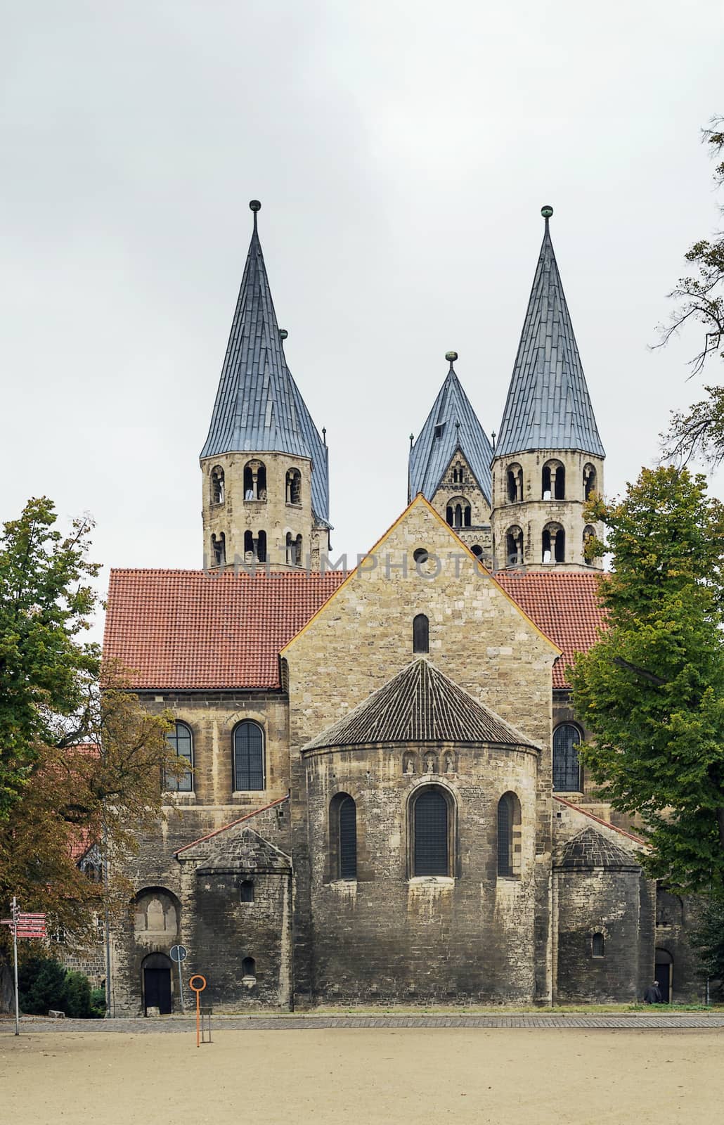 The Church of Our Lady is 12th century Romanesque basilica with transept in Halberstadt, Germany