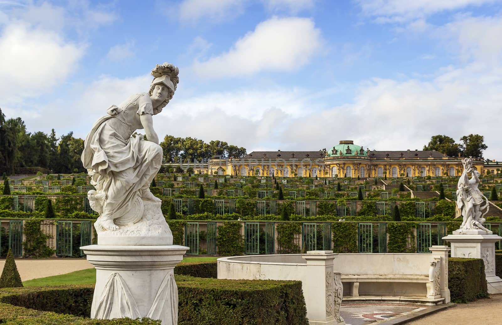 view from park to Sanssouci Palace and the terrace vineyards, Potsdam, Germany