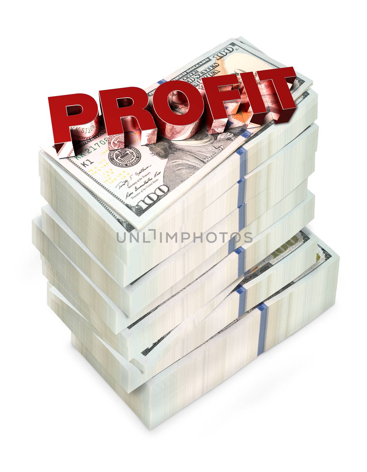 Profit 3D rendering on white background.(with Clipping Path).