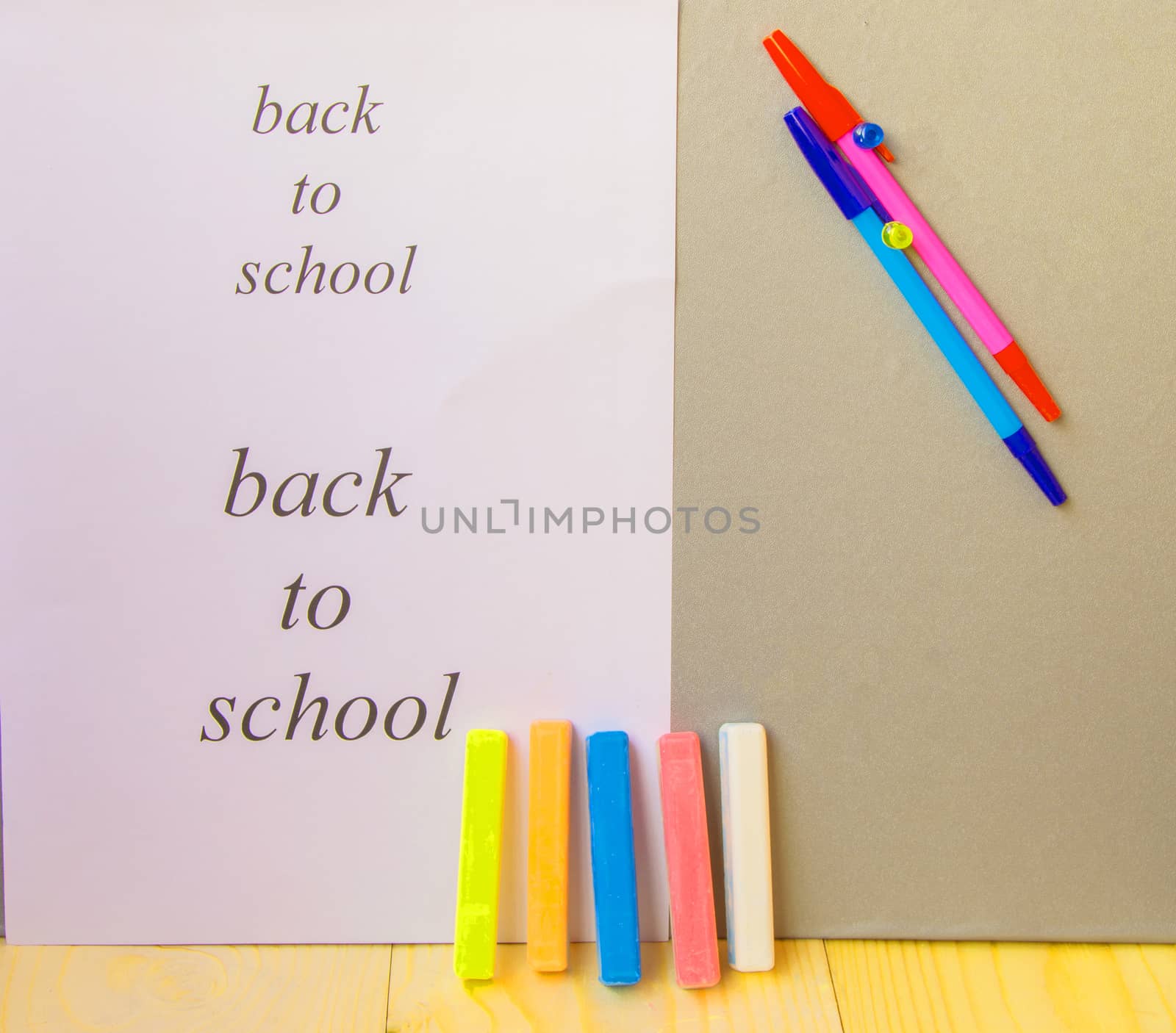 Back to school concept, pen, Notepad, chalk, EDUCATION by claire_lucia