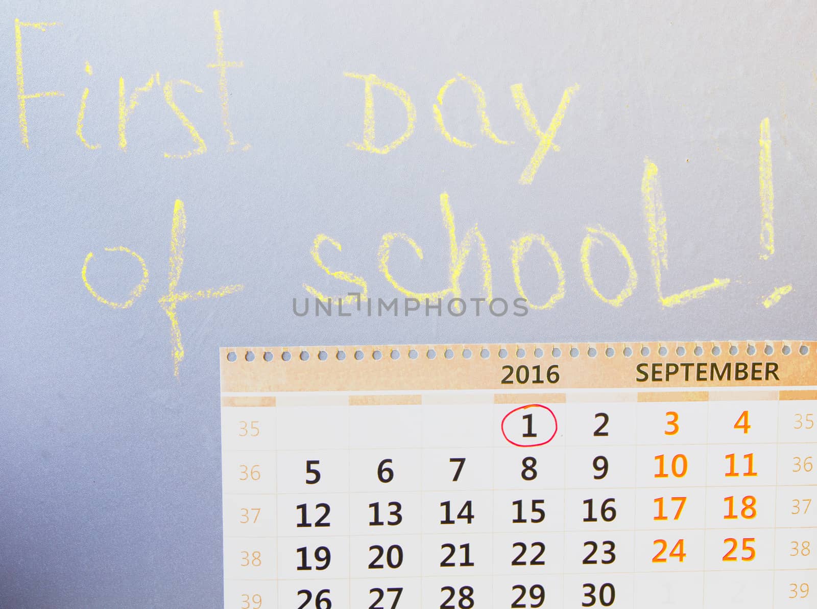 First day at school writing on the Board, calendar by claire_lucia