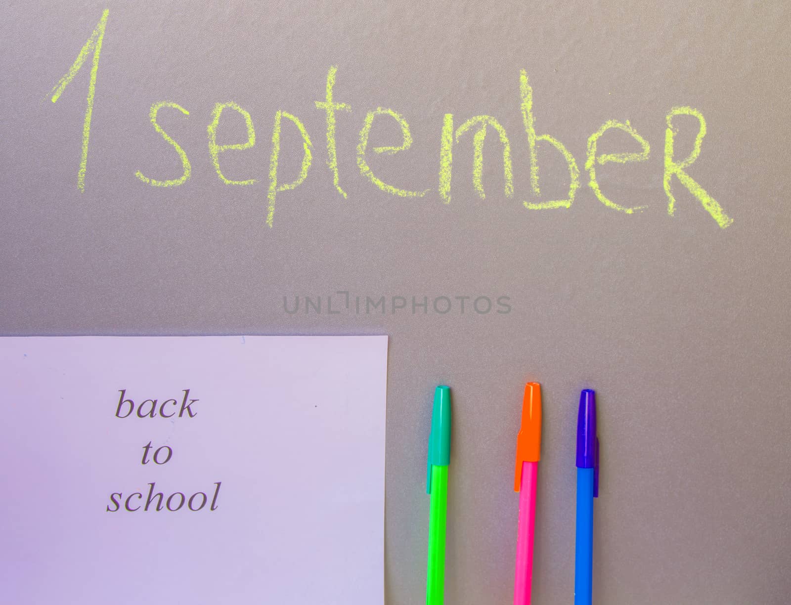 back to school concept, a pen, writing on the Board 1 September.