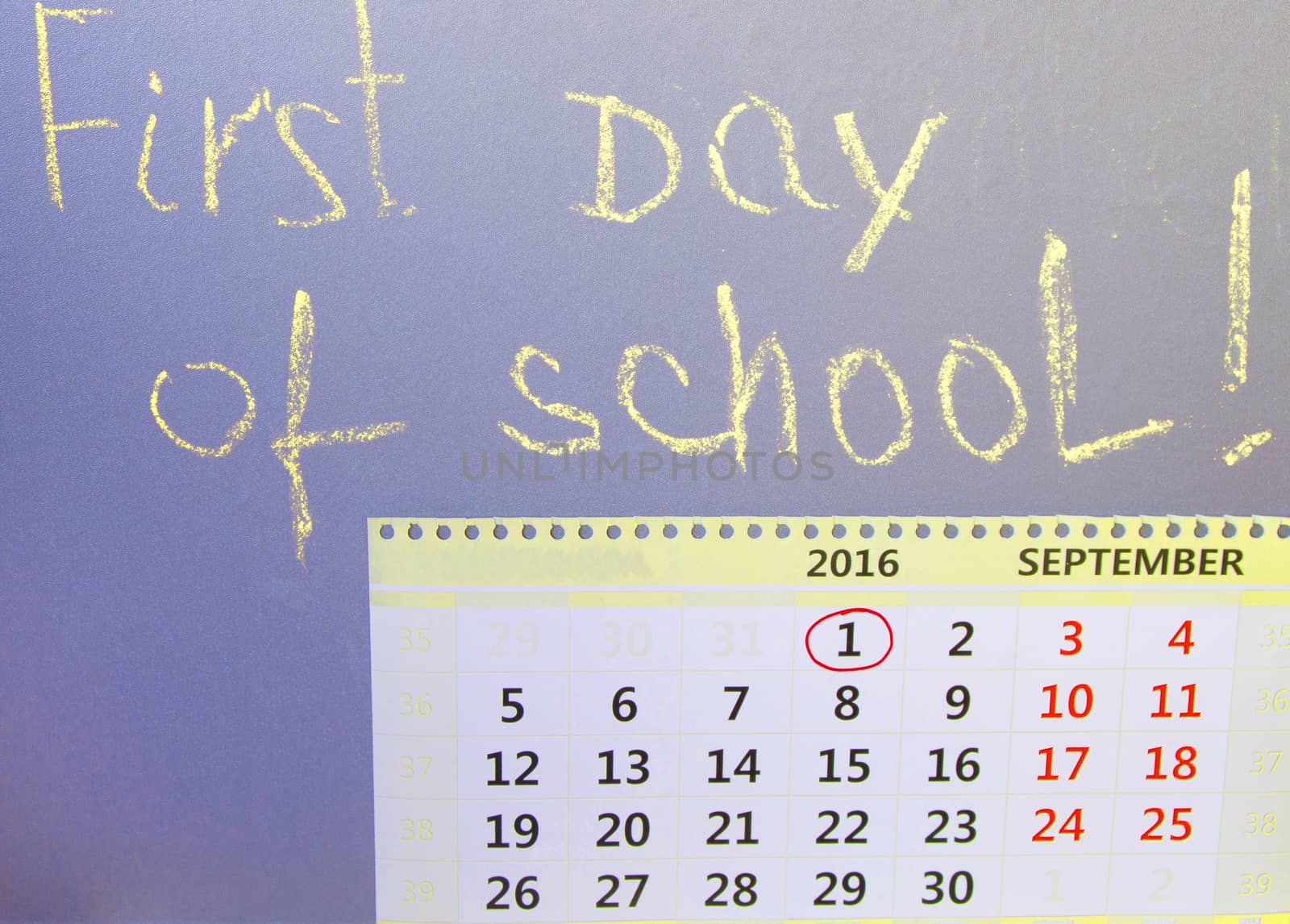 First day at school writing on the Board, calendar by claire_lucia