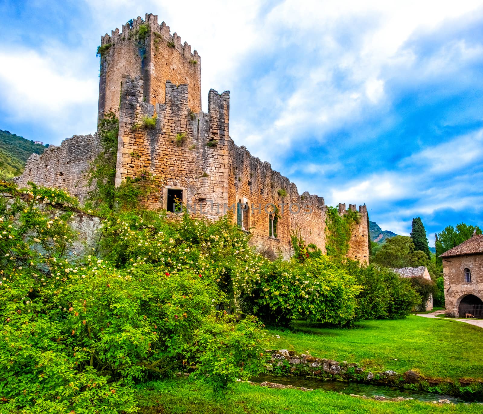 castle of ninfa ruins and garden in Lazio - Latina province - Italy landmark .