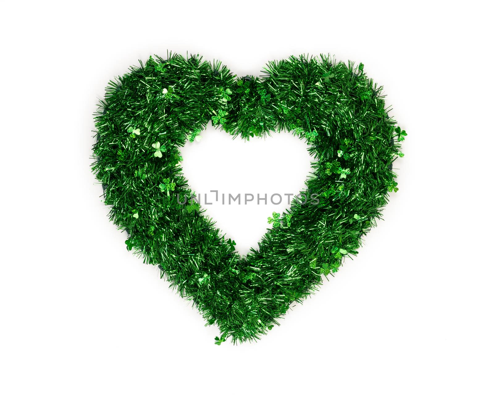 Decoration of St Patricks day clover shamrock heart isolated on a white background.