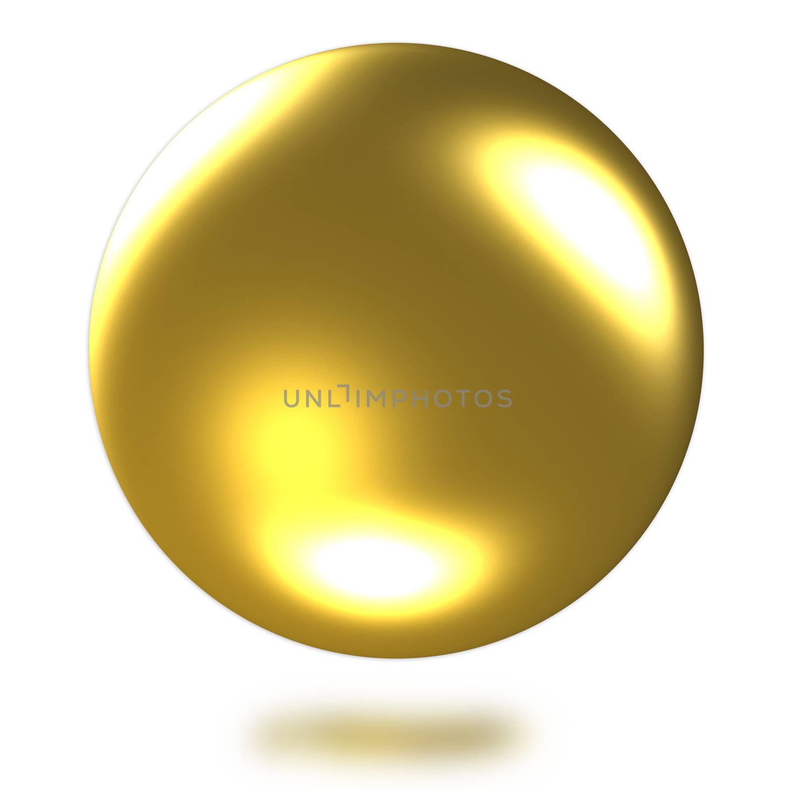 Golden ball 3D rendering on white background.(with Clipping Path).