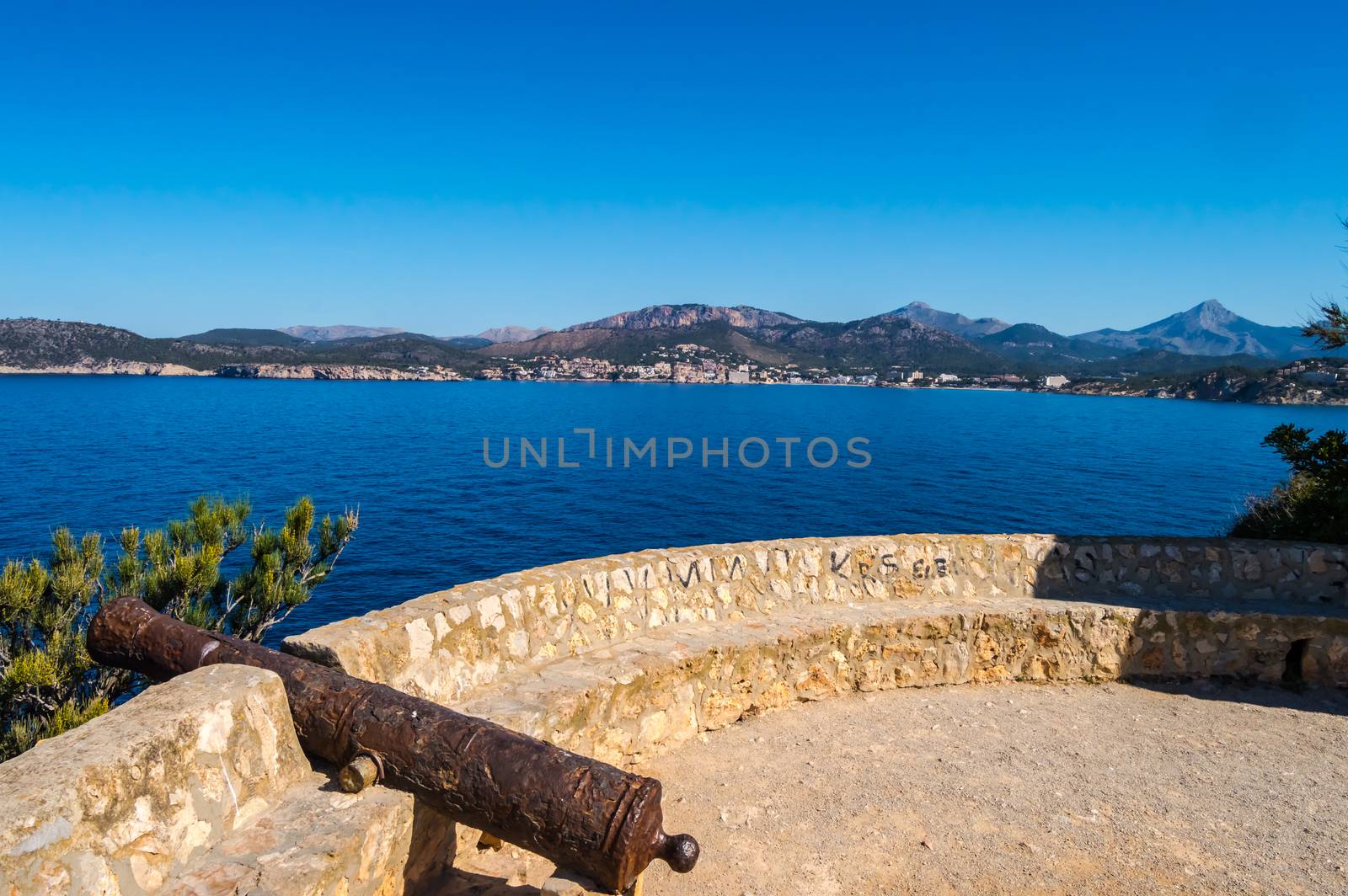 Old cannon cannon overhang the marine reserve of the Malgrats Islands northwest of the island of Palma de Mallorca