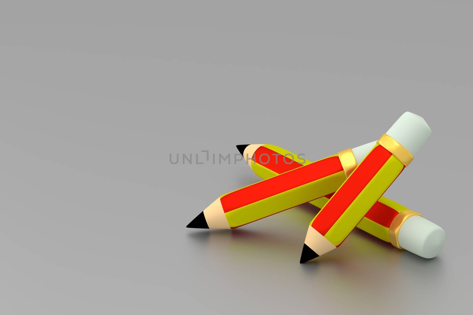 Three pencil. Copy space for text. 3D render. by SaitanSainam