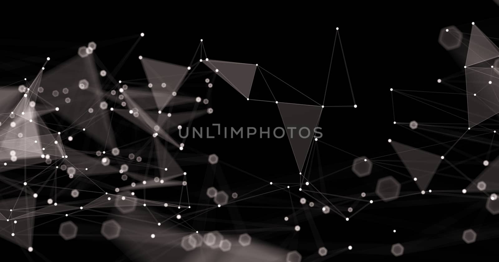 Abstract futuristic light wallpaper background design. Science dark pattern with structure mesh and lines. Modern business space triangular illustration 3D render