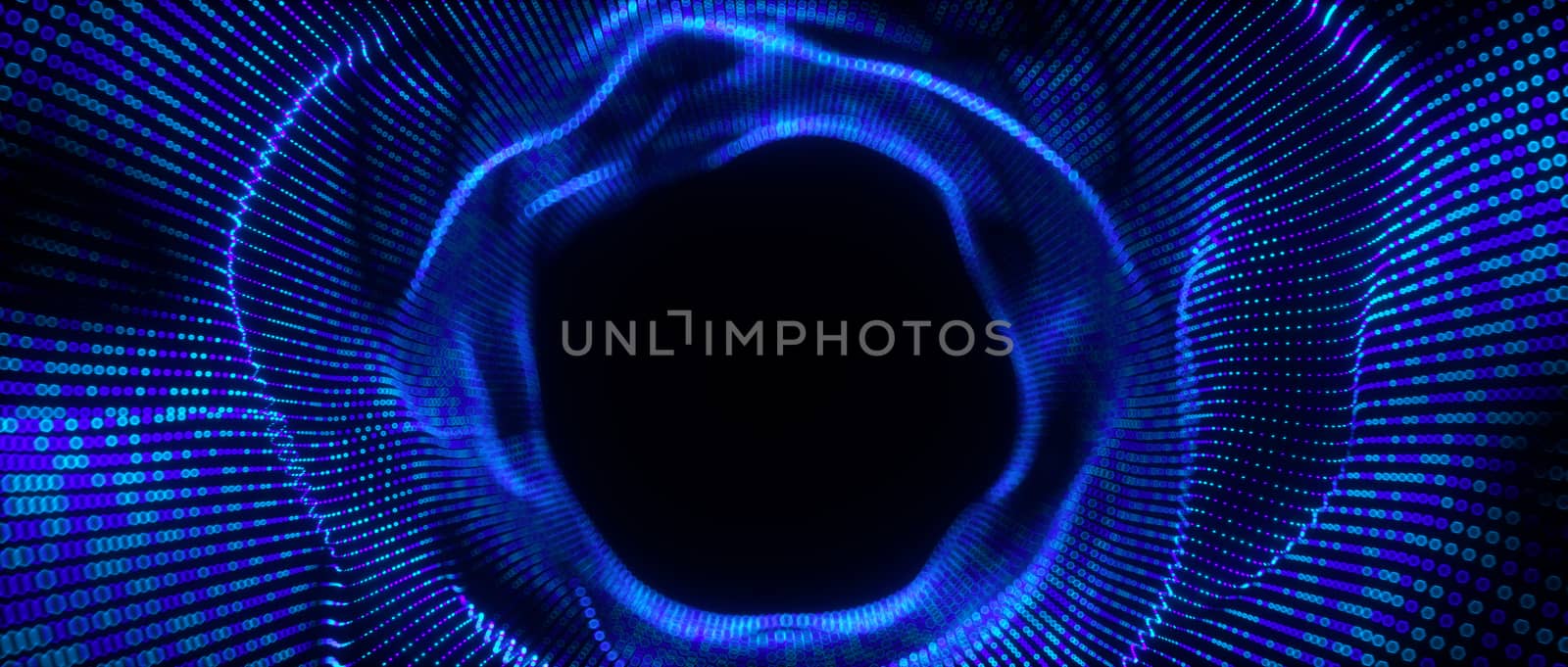 Abstract big data futuristic light wallpaper background design. Science dark pattern with structure mesh and circles. Modern business space dots illustration. 3D render