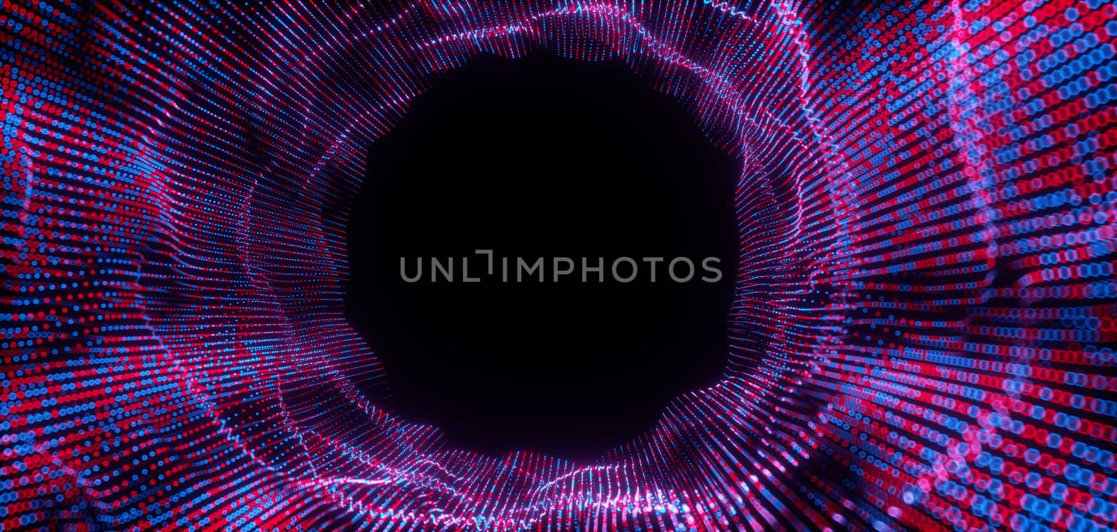 Abstract big data futuristic light wallpaper background design. Science dark pattern with structure mesh and circles. Modern business space dots illustration. 3D render