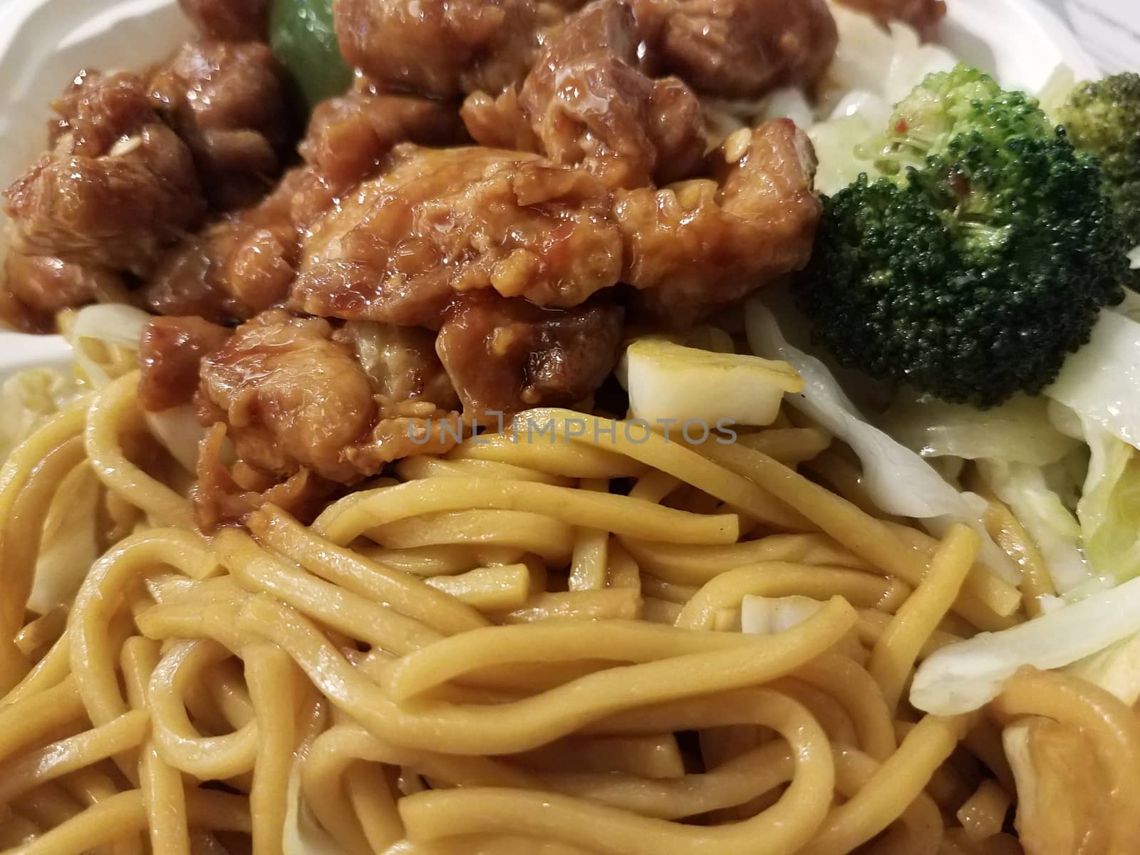 noodles and chicken and broccoli Chinese take out by stockphotofan1