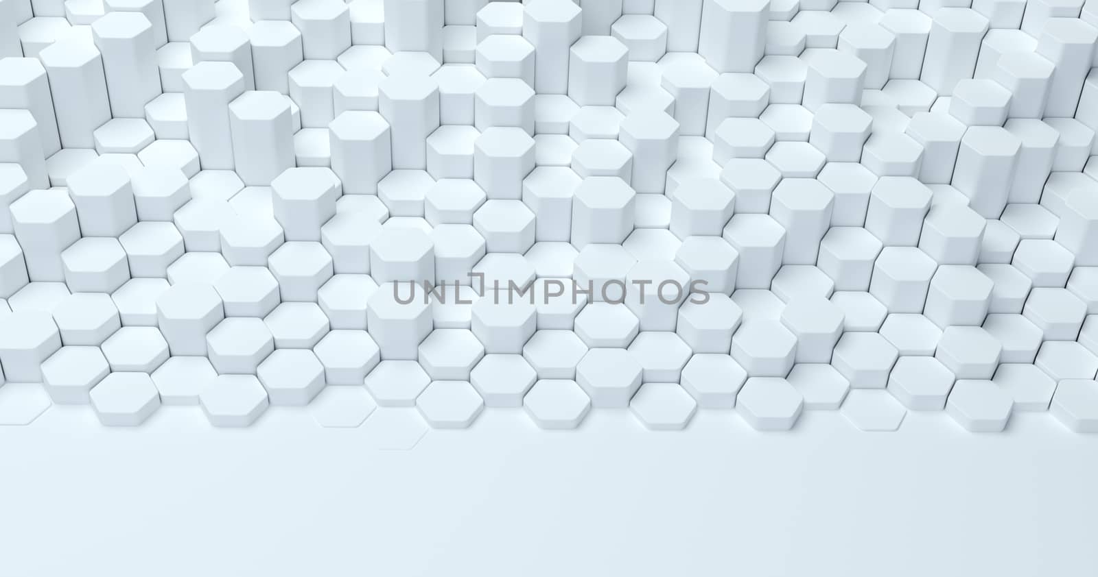 Abstract technological hexagonal background. 3d rendering. Geometric pattern. Graphic design elementfor wallpaper.